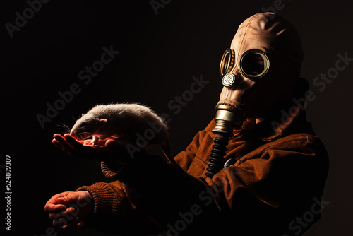 Studio portrait of a person with a totally unrecognizable mask photo