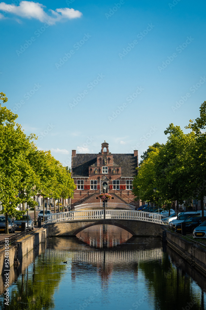 The old townhall in Oud-Beijerland Netherlands. The historic building is a tourist attraction and pretty architecture called Oud Raadhuis in Dutch