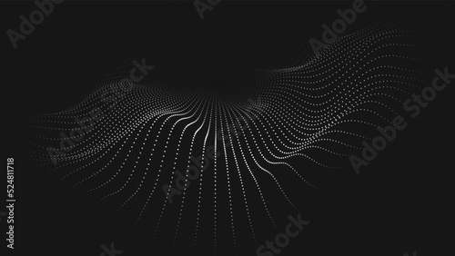 Futuristic dark background. The wave effect of a web of white dots. Big data. Illustration of technologies and artificial intelligence. The effect of particle oscillation. EPS 10.