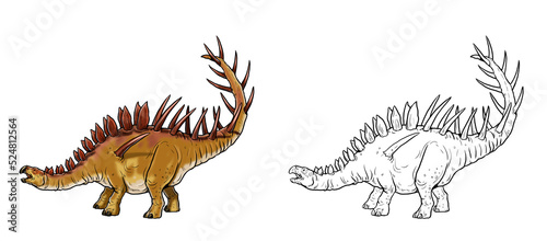 Herbivorous dinosaur - Kentrosaurus. Dino outline drawing. Coloring page.