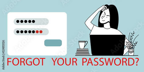 The woman forgot her personal data. People scratches his head. web splash concept with forgotten password, account protection, danger warning. Vector illustration in black and white doodle style.