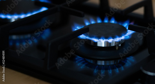 kitchen gas cooker with burning fire propane gas