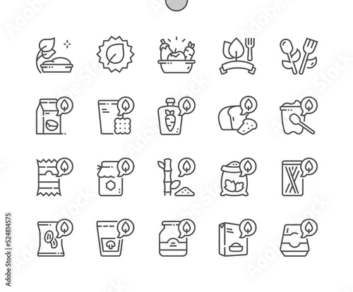 Eat organic. Vegeterian food. Food market, e-commerce, restaurant, healthy life. Menu for cafe. Pixel Perfect Vector Thin Line Icons. Simple Minimal Pictogram
