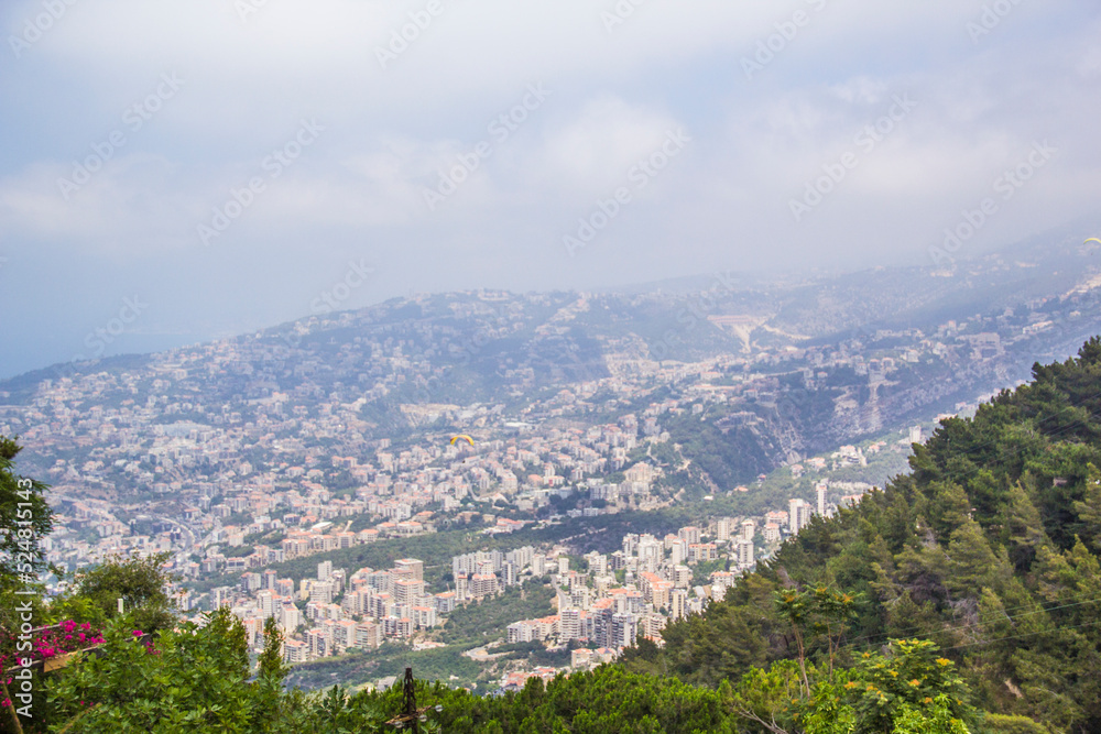 tiful view of the funicular at the resort town of Jounieh from Mount Harisa, Lebanon