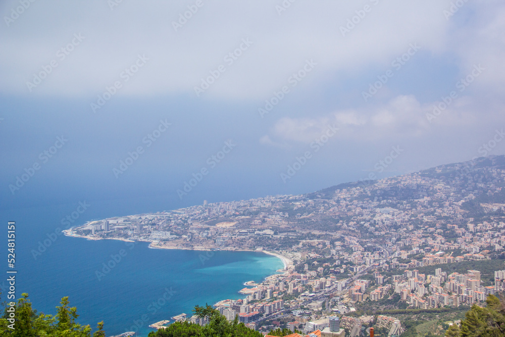 tiful view of the funicular at the resort town of Jounieh from Mount Harisa, Lebanon