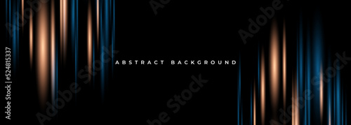Black wide abstract background with glowing neon light effect. Vector illustration