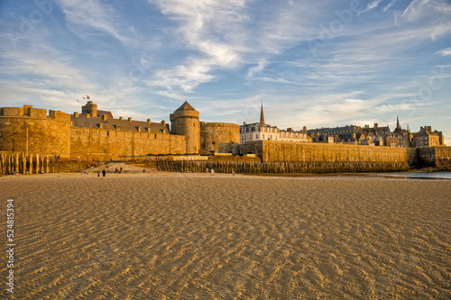 saint malo view to the seafront at evening sun light
