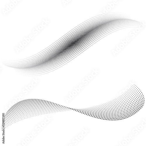 Wave halftone dots. Abstract twisted dot shapes.