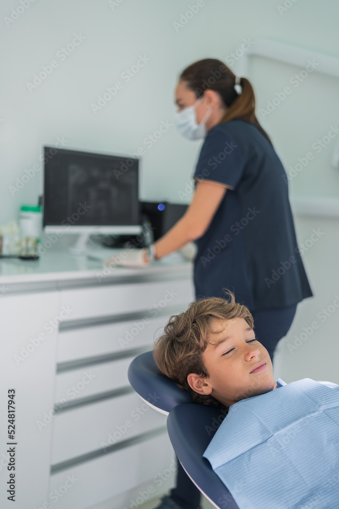 Boy during visit in dental clinic Boy during visit in dental clinic
