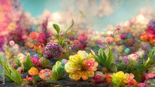 3D render wide panoramic colorful floral background design © ardanz