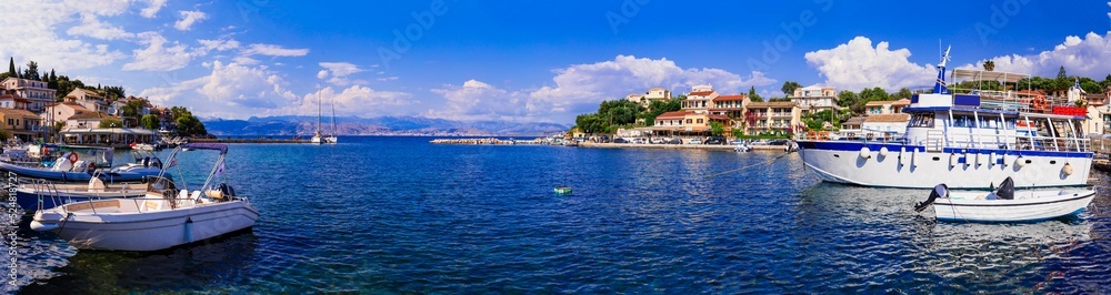 Greece, Corfu ionian island. view of Kassiopi  traditional fishing village - popular tourist destination