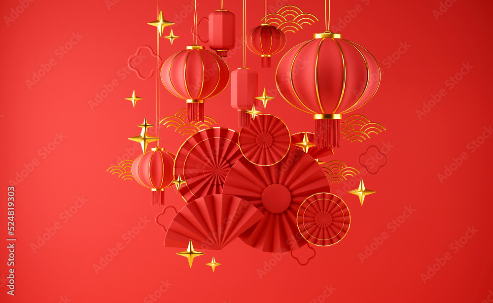 Obraz premium Chinese red luxury background with pedestal, podium, round stage