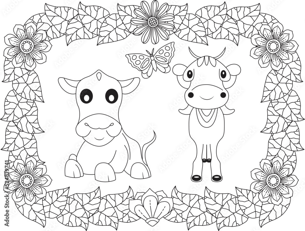 A Stylized Funny Cow Coloring Page A Stylized Funny Cow Coloring Page