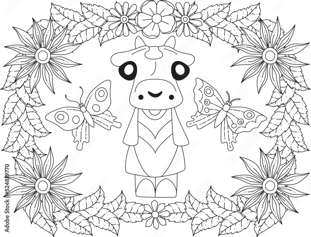 Fototapeta premium A Stylized Funny Cow Coloring Page