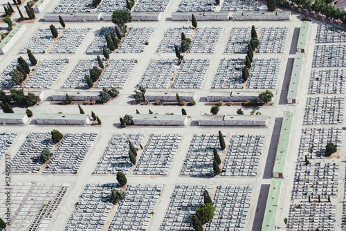 Drone view shot of cemetery graveyard photo