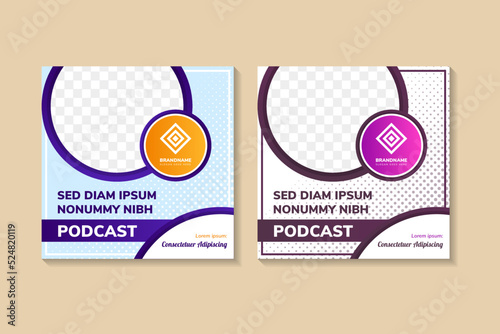 Set webinar social media post template concept design. online podcast marketing promotion banner. halftone circle dot pattern. blue and white background. space for photo collage and text