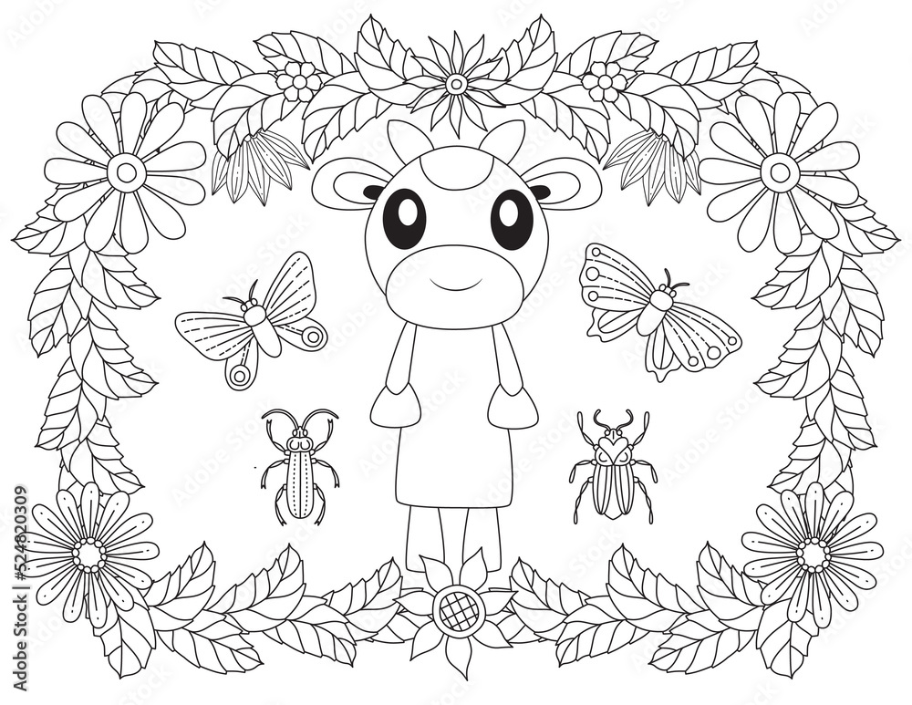 Fototapeta premium A Stylized Funny Cow Coloring Page