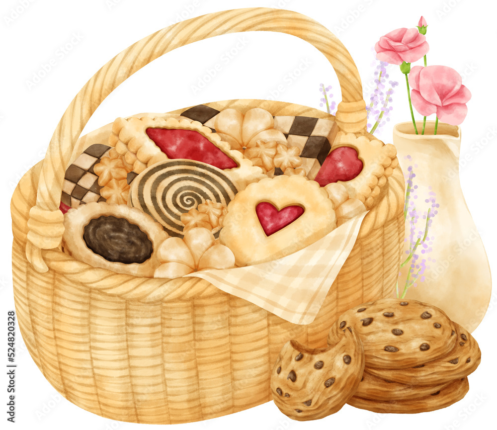 watercolor basket of cookies watercolor basket of cookies