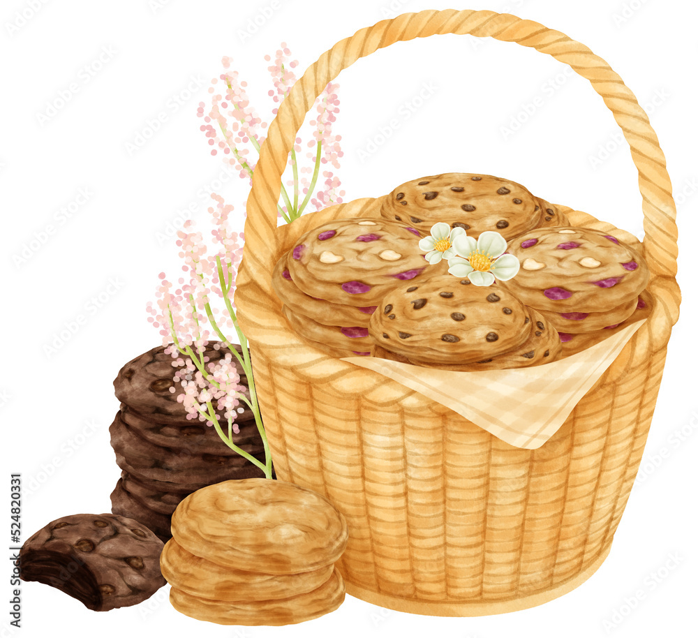 watercolor basket of cookies watercolor basket of cookies