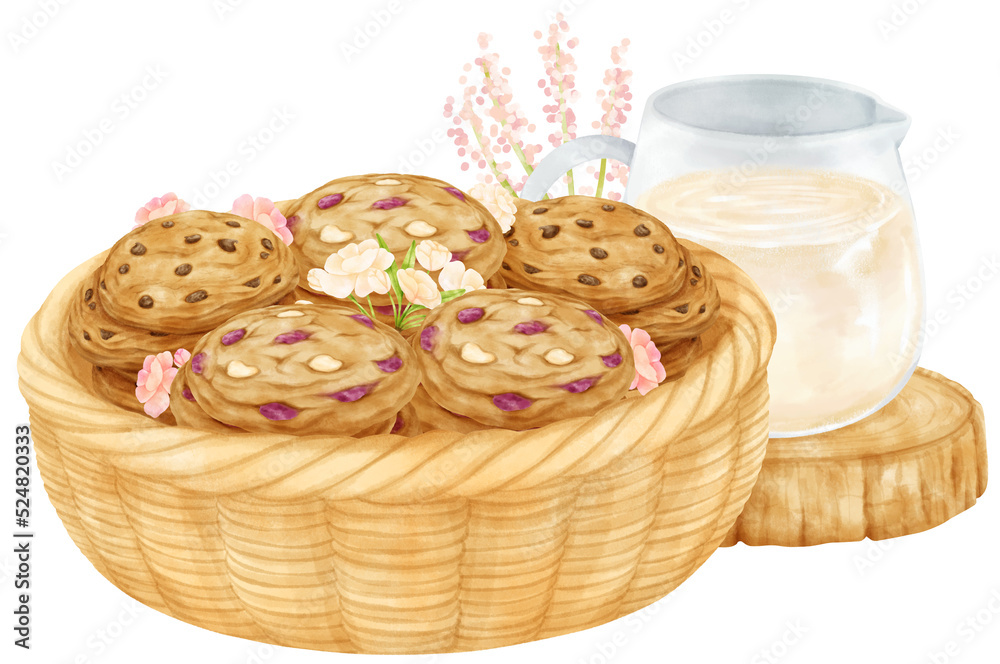 watercolor basket of cookies watercolor basket of cookies