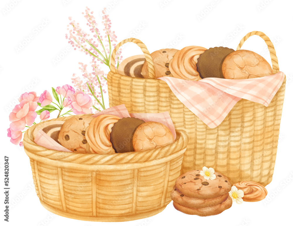watercolor basket of cookies watercolor basket of cookies