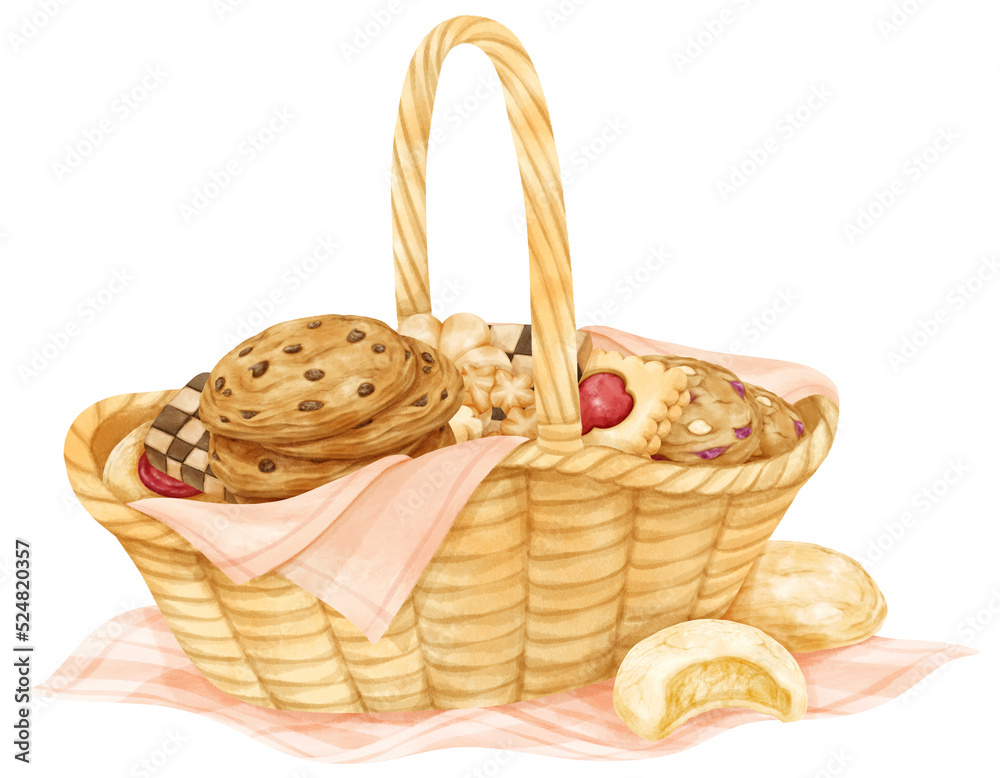 watercolor basket of cookies