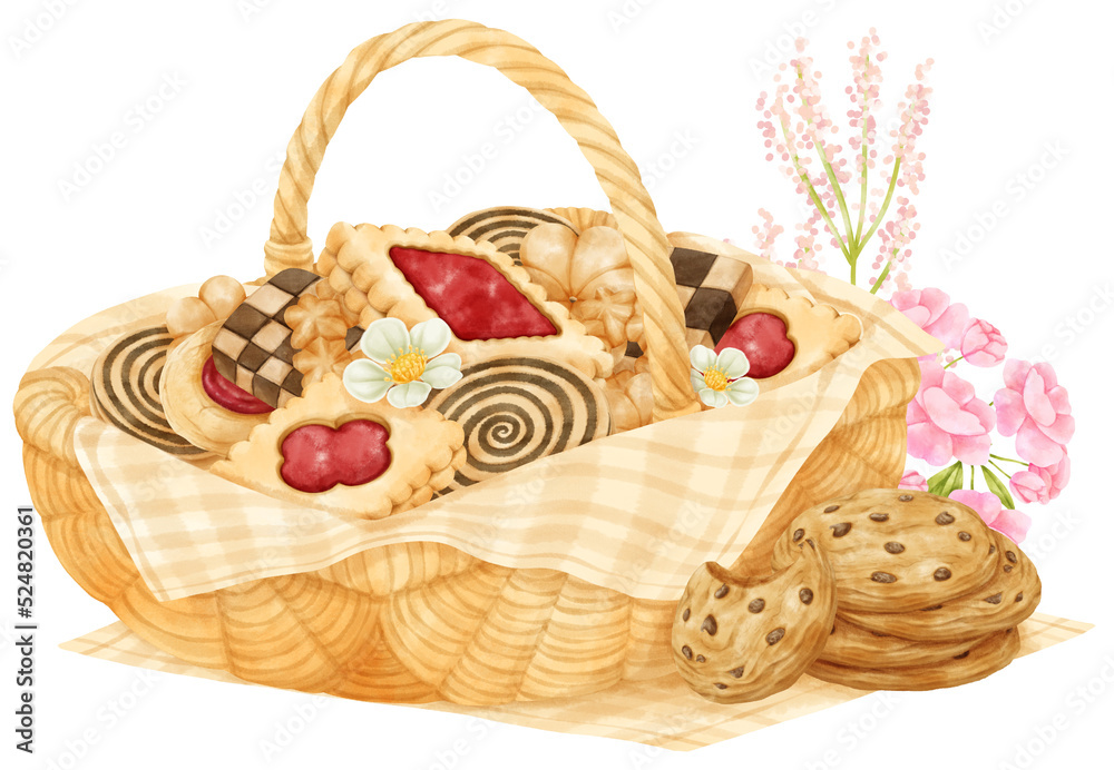 watercolor basket of cookies