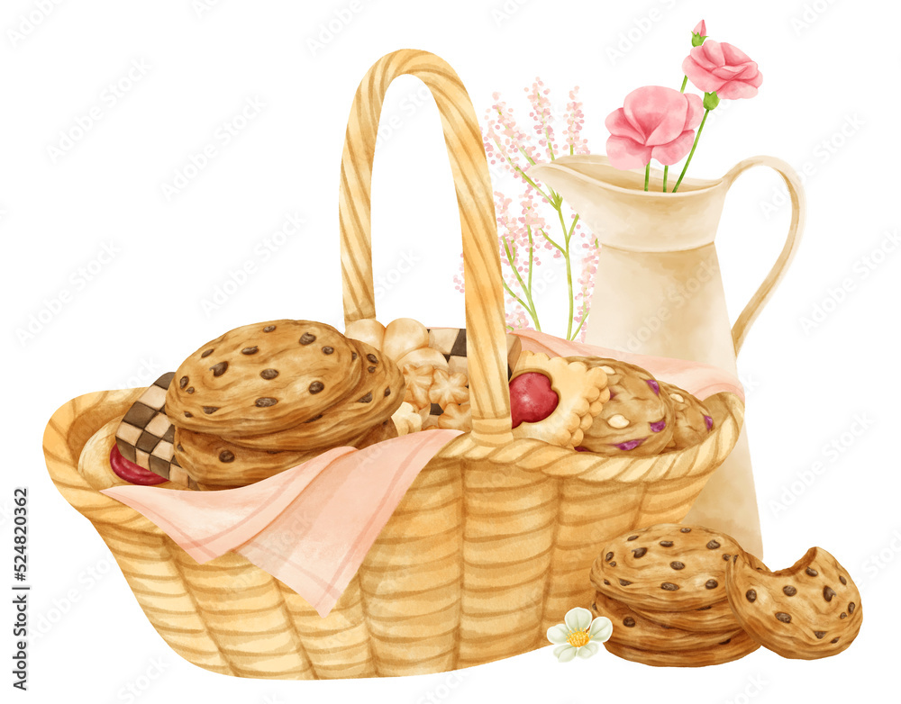 watercolor basket of cookies watercolor basket of cookies