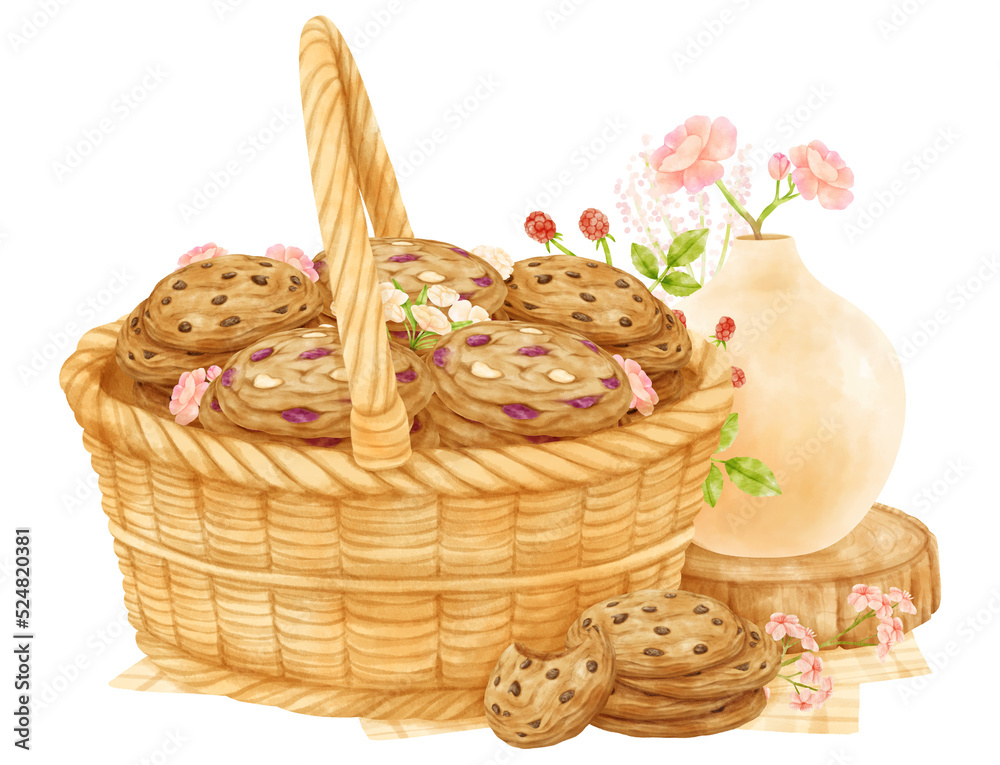 watercolor basket of cookies watercolor basket of cookies
