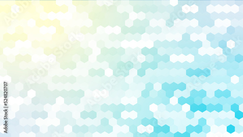 六角形のランダムパターン背景素材，イエローとスカイブルーのグラデーション2