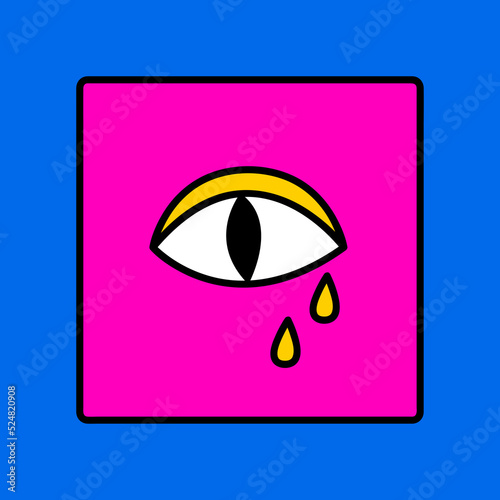 Psychedelic trippy vector doodle eye illustration. Crazy hallucination print. Psychedelic sticker. Trippy 70s