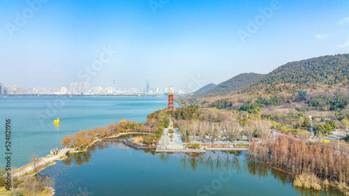 Aerial photography of Sugong Tower Scenic Area, Yunlong Lake, Xuzhou City, Jiangsu Province, China