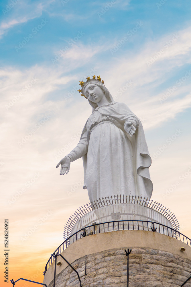 Fototapeta premium Beautiful view of Virgin Mary Harissa Lady of Lebanon at Mount Harisa, Lebanon