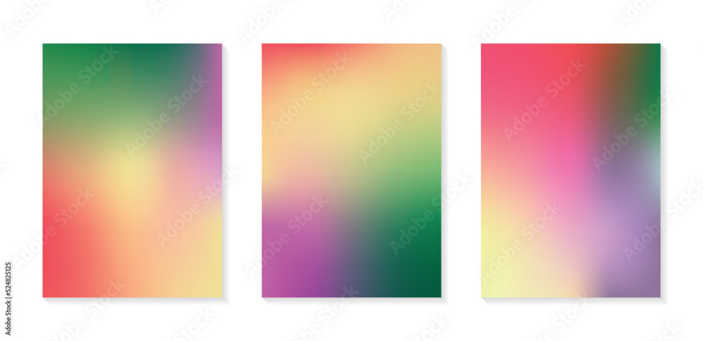 A collection of trendy colorful vector gradient set illustrations. Modern template design, grainy texture. For fliers, social media posts, screens, mobile apps, covers, wallpapers and branding.