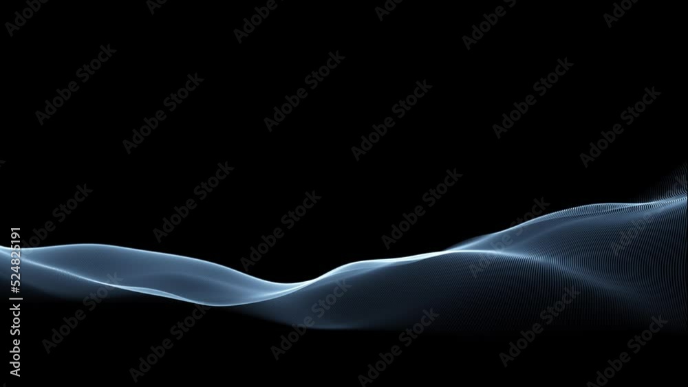 Slow moving dotted wavy detailed lines on dark black copy space background seamless loop animation.	
