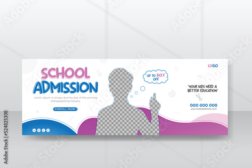 School admission timeline cover design and web banner, back to school social media post design with blue and pink color