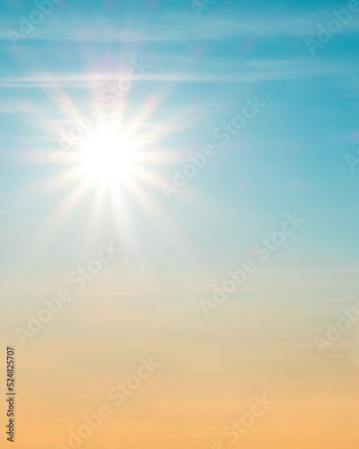 summer sun and yellow blue sky vertical.