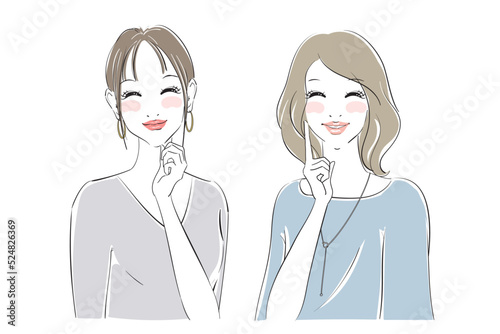 きれいな女性二人の表情パターン　楽しい
