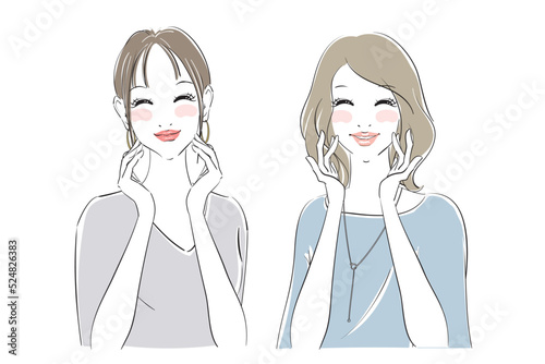 きれいな女性二人の表情パターン　スキンケア