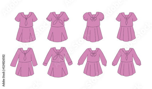 ピンクのセーラー服のイラストセット