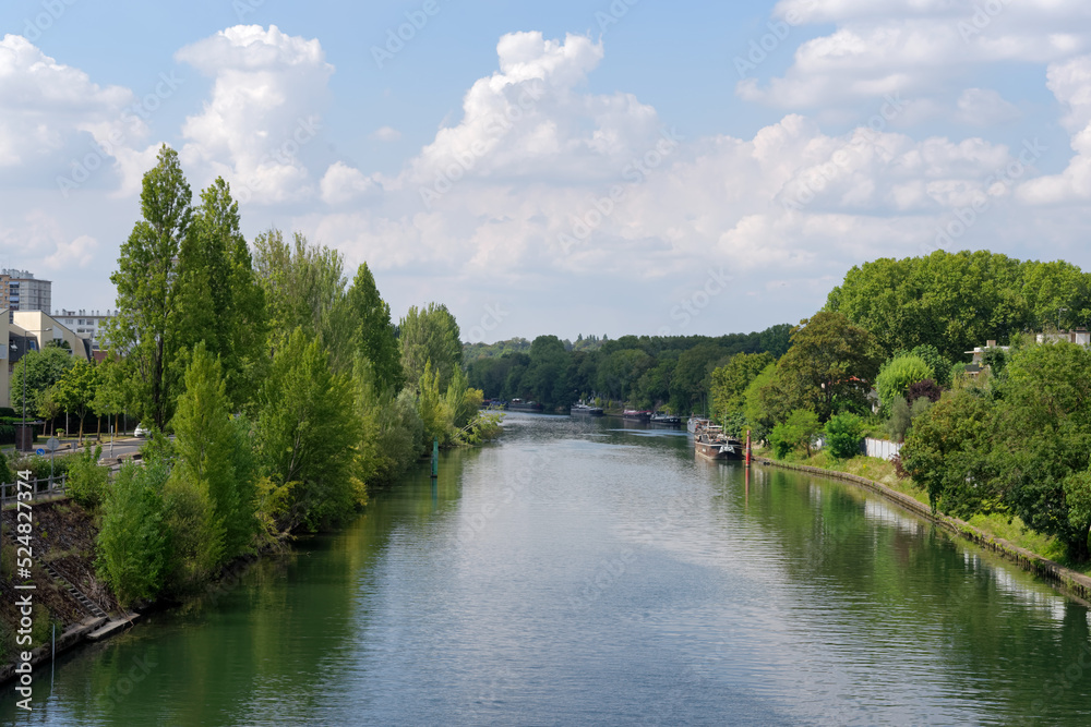Marne river between  Maison-Alfort city and Saint-Maurice city in the Grand Paris area