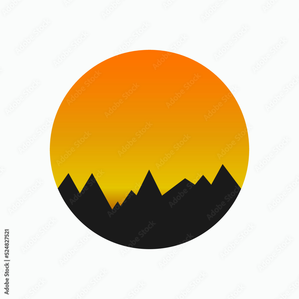 Sunset in Mountains. Panorama Icon - Vector.