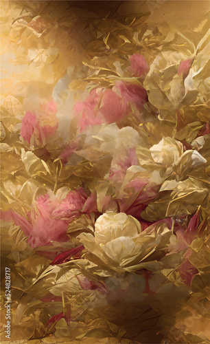 Luxury gold floral oriental style background vector. Flower wallpaper design with peony flower, Japanese, Chinese oriental line art with golden texture. Vector illustration