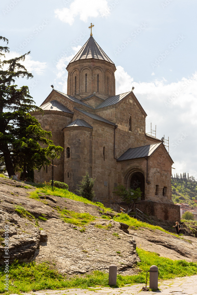 A view of the ancient Metehi Church, built on the banks of the Mtkvari River in Tbilisi. Georgia is a country