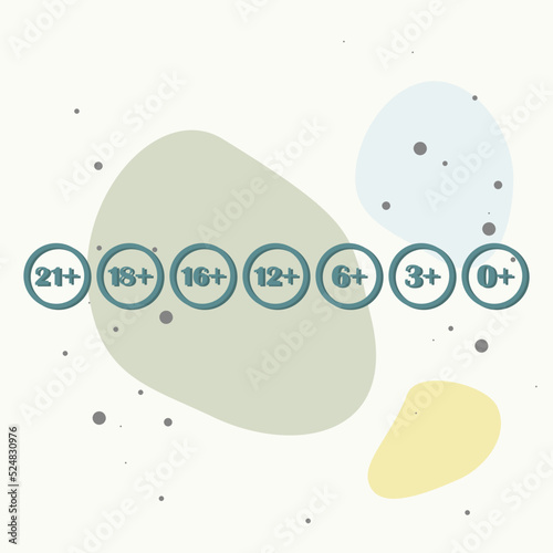 Set of vector icon age restriction on multicolored background.