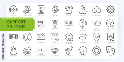 Customer Service and Support Thin Line Icons Set. Outline Icons Collection. Editable Stroke.