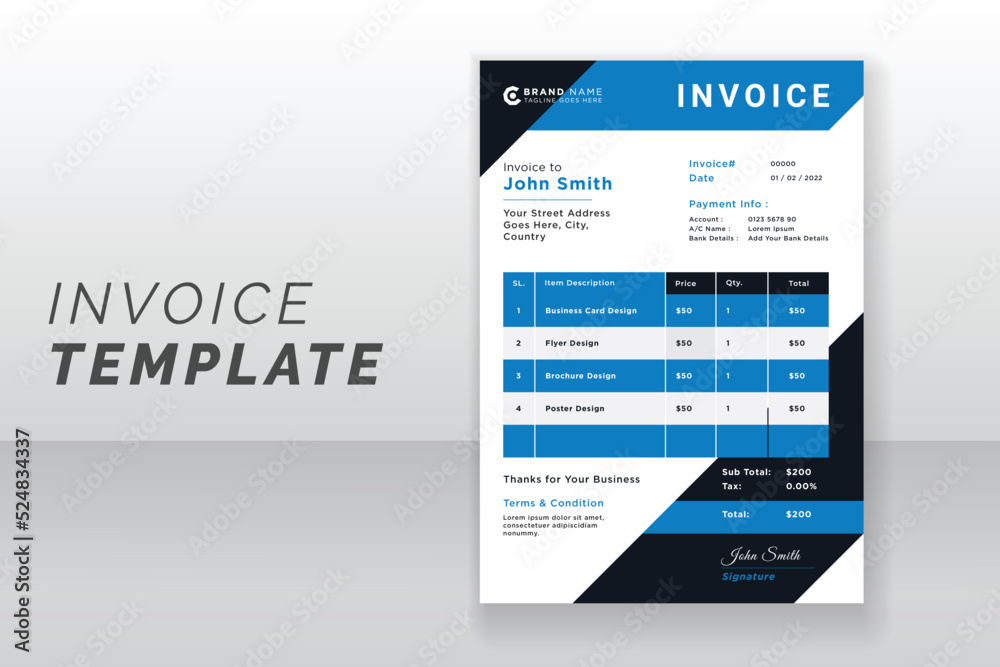Modern abstract invoice template design