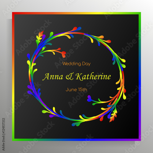 Invitation design for a gay or lesbian wedding. Vector template for card, poster.