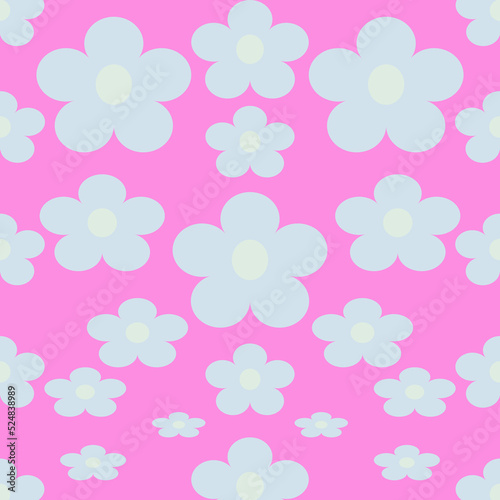 The decoration of flowers in cartoon character form a pattern on pink background,happy and fresh stripe © Watcharin