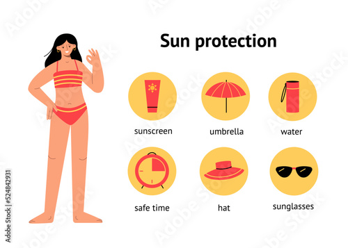 Infographics illustration about skin protection and sun safety